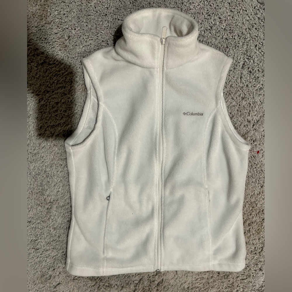 Women’s White COLUMBIA Fleece Vest Zipper Front Zip Front Pockets Size XL
